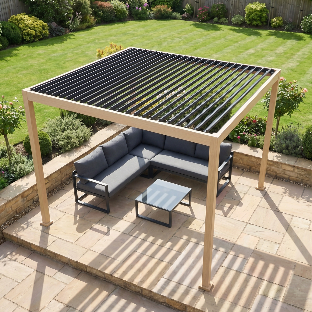 PergoSTET Lite 2.4m x 3m Metal Rectangular Pergola with Wood Effect