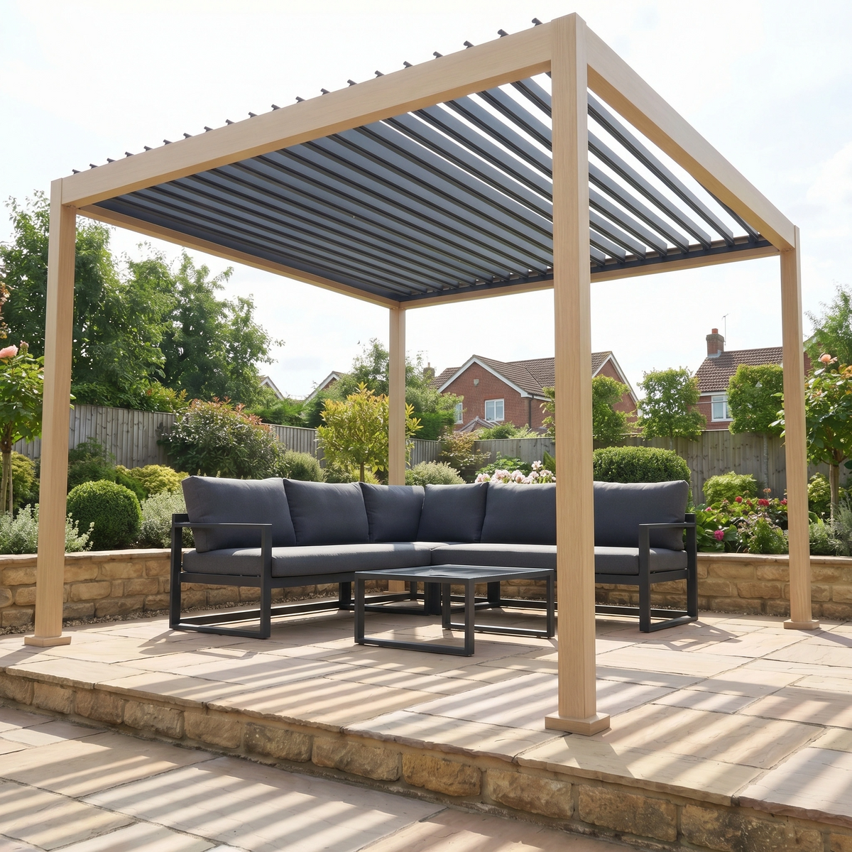 PergoSTET Lite 2.4m x 3m Metal Rectangular Pergola with Wood Effect