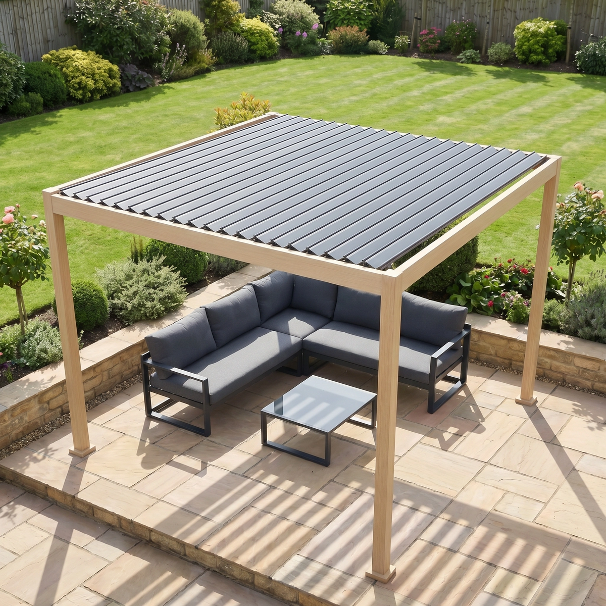 PergoSTET Lite 2.4m x 3m Metal Rectangular Pergola with Wood Effect