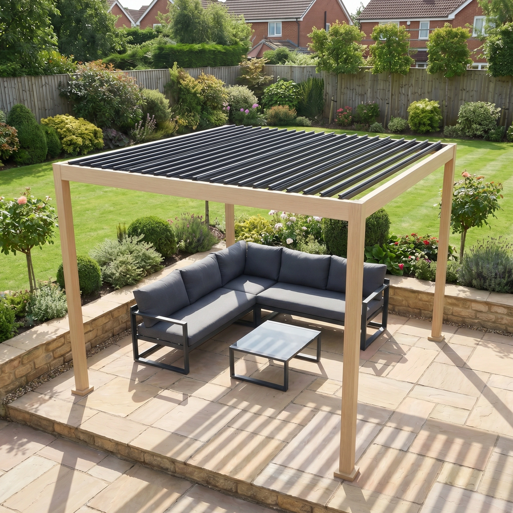 PergoSTET Lite 2.4m x 3m Metal Rectangular Pergola with Wood Effect