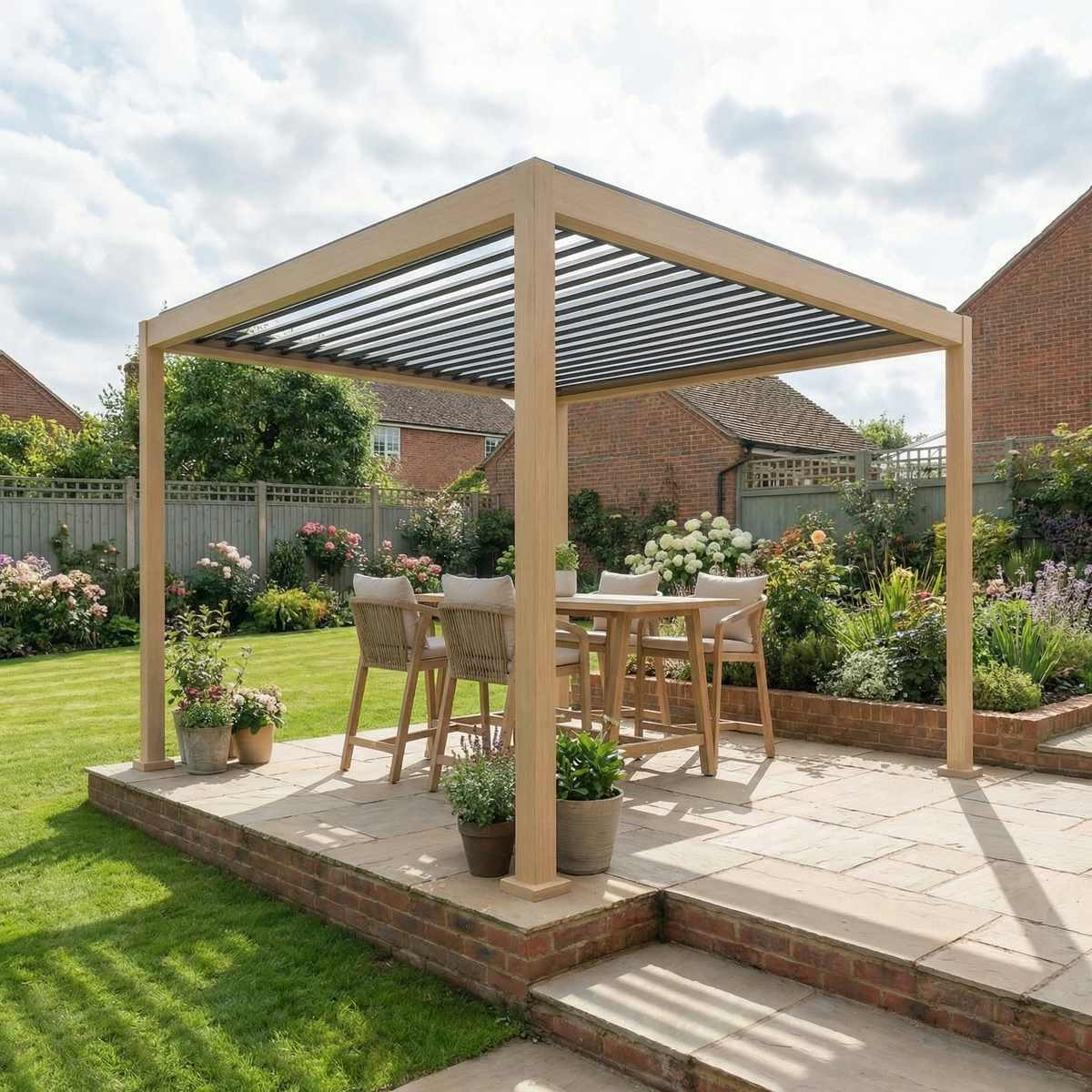 PergoSTET Lite 3m x 3m Metal Square Pergola with Wood Effect