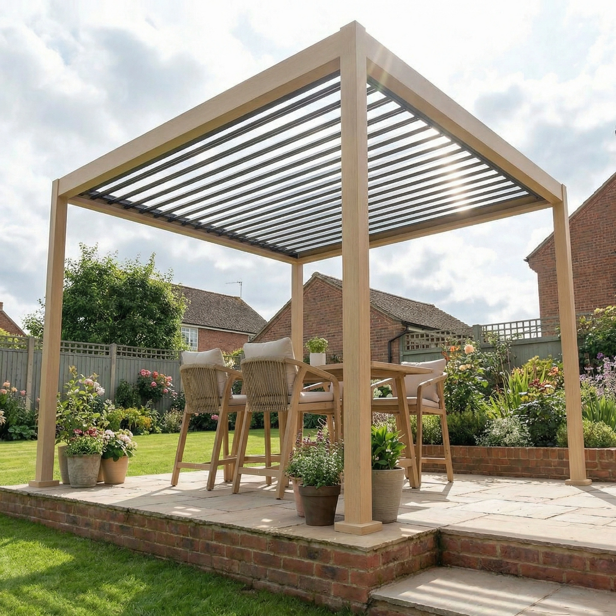 PergoSTET Lite 3m x 3m Metal Square Pergola with Wood Effect