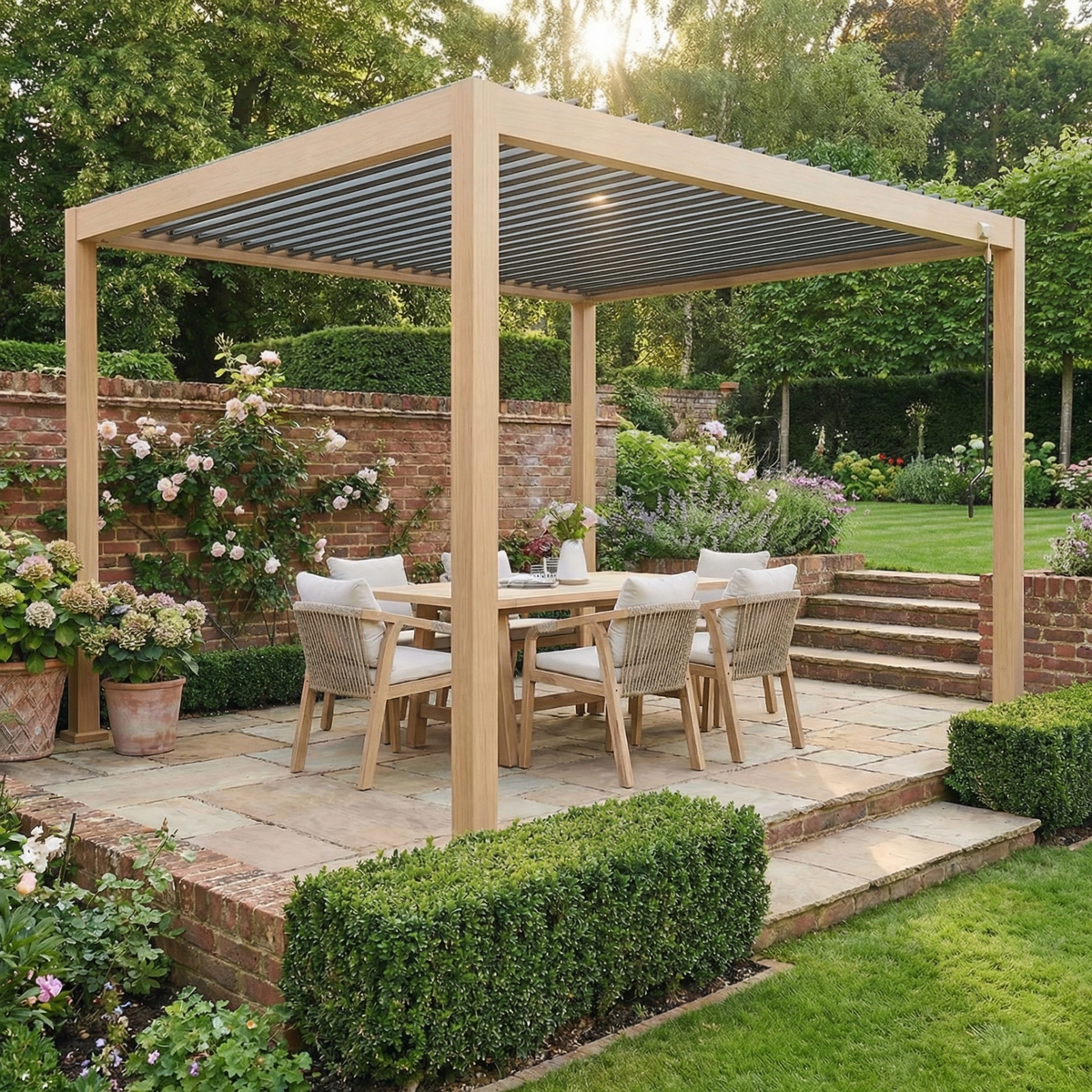 PergoSTET Lite 3m x 4m Metal Rectangular Pergola with Wood Effect