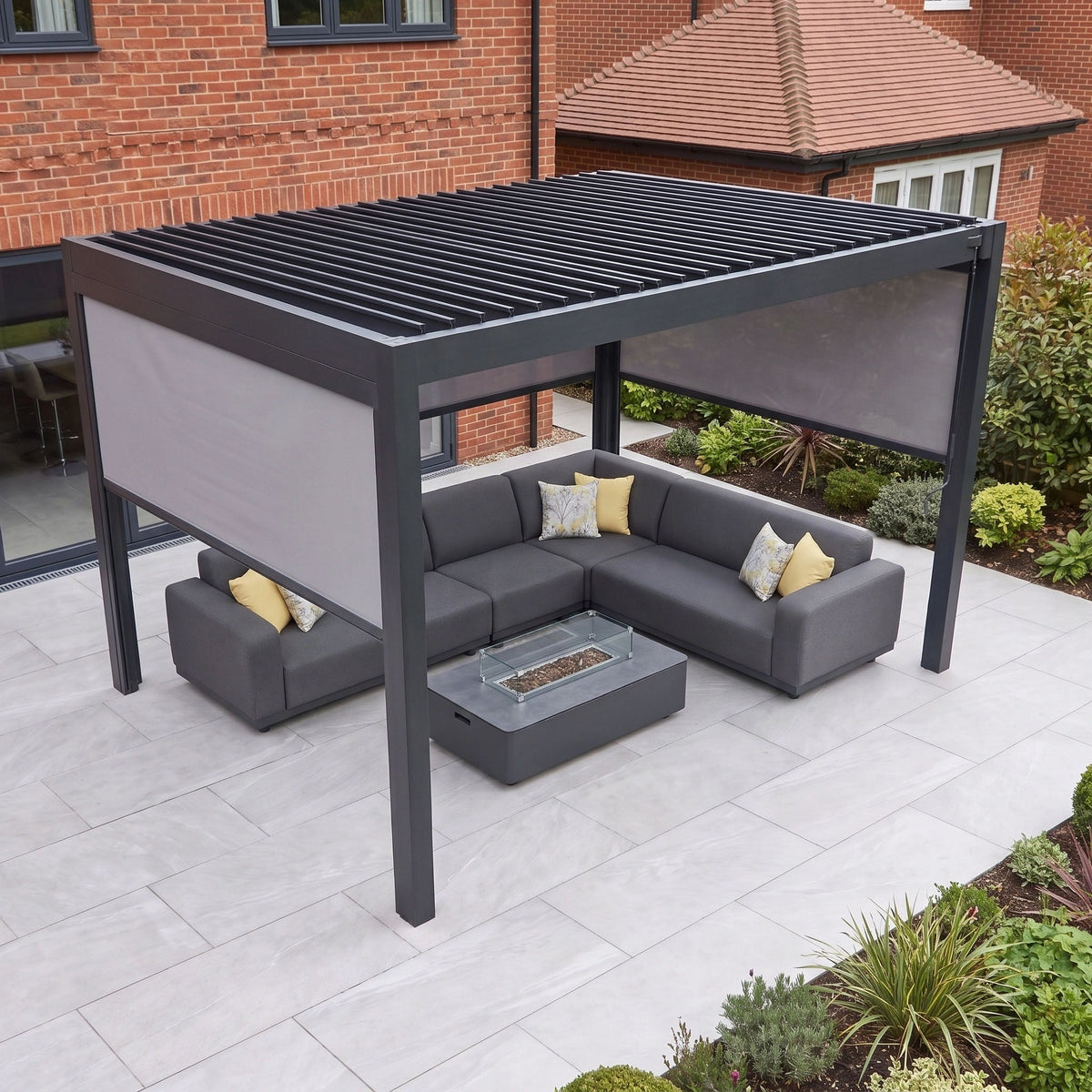 PergoSTET Pro 3m x 4m Rectangular Pergola with 3 Manual Side Blinds and LED Lighting in Grey