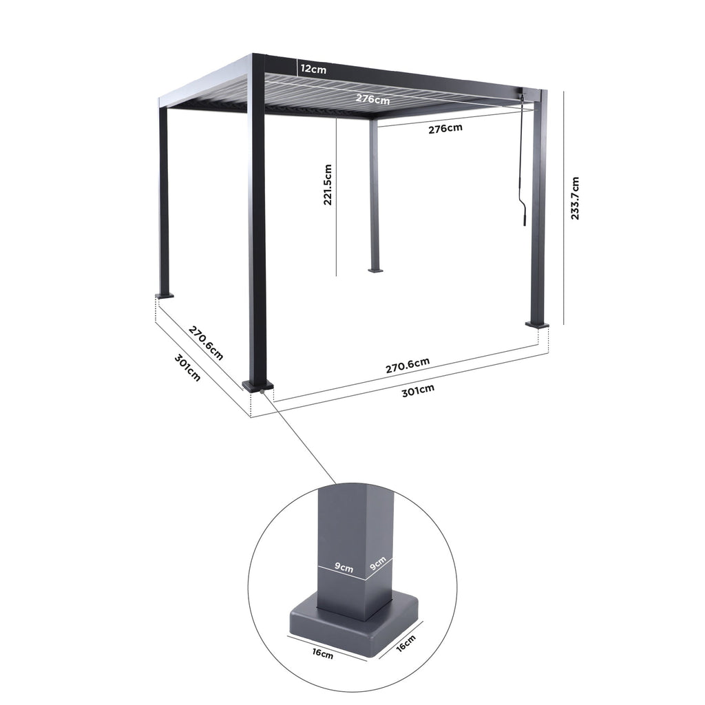 PergoSTET Lite Neo 3m x 3m Metal Square Pergola in Grey
