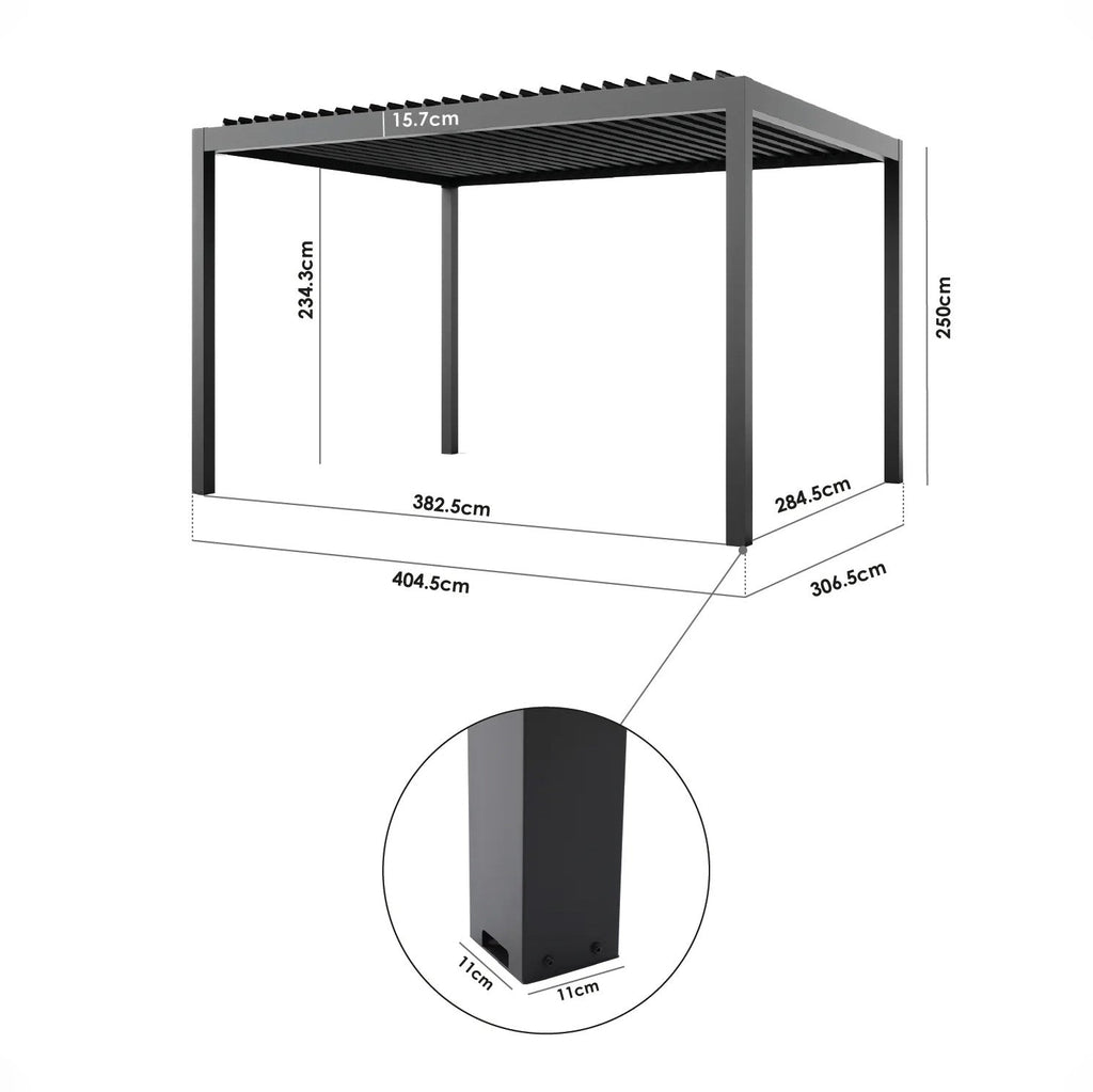 PergoSTET Plus Frame Only 3m x 4m Rectangular Pergola with LED Lighting in Wood Effect