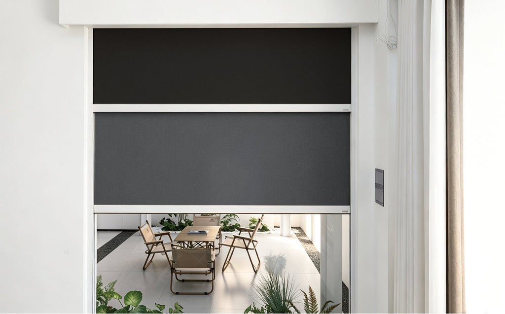 LS-130-180 compact windproof roller blind at a window