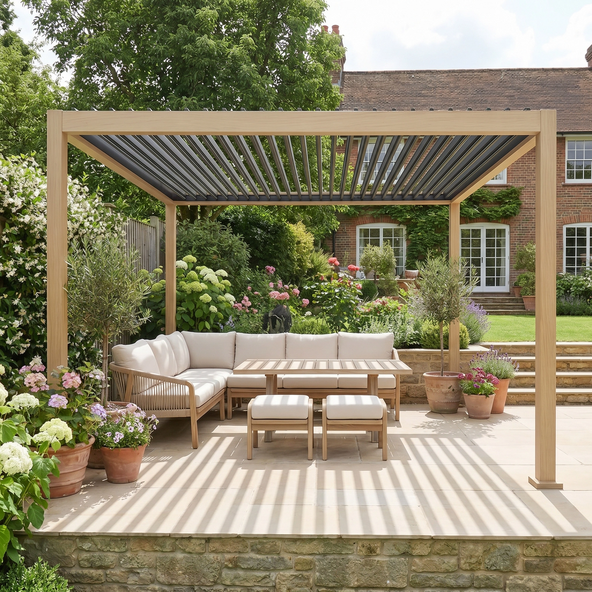 PergoSTET Lite Neo 3m x 4m Metal Rectangular Pergola with Wood Effect