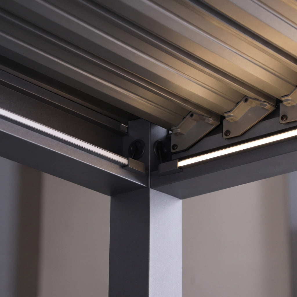 PergoSTET Lite Solar 3m x 4m Metal Rectangular Pergola With Motorised Louvres and LED Lighting in Grey