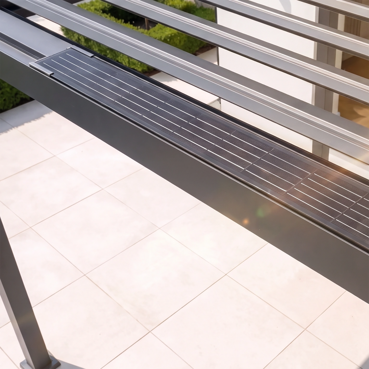 PergoSTET Lite Solar 3m x 4m Metal Rectangular Pergola With Motorised Louvres and LED Lighting in Grey