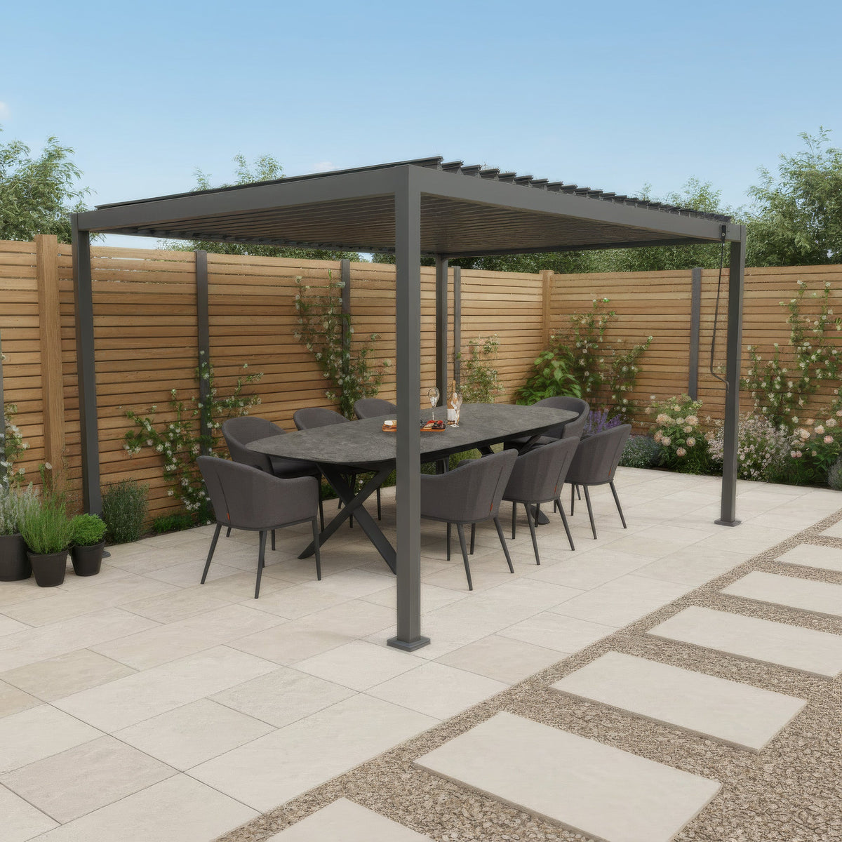 PergoSTET Lite 3m x 4m Metal Rectangular Pergola in Grey
