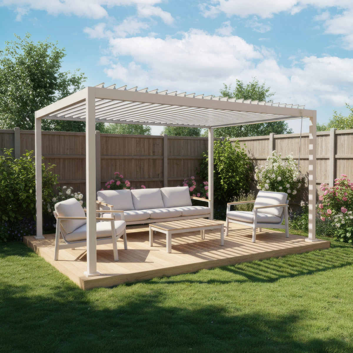 PergoSTET Lite 3m x 4m Metal Rectangular Pergola in Latte