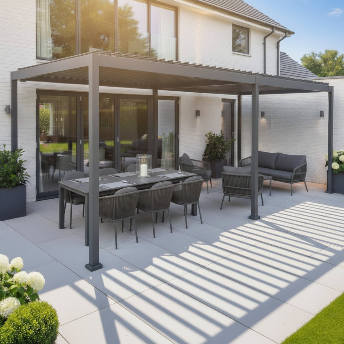 PergoSTET Lite Neo 3m x 7m Metal Rectangular Pergola in Grey