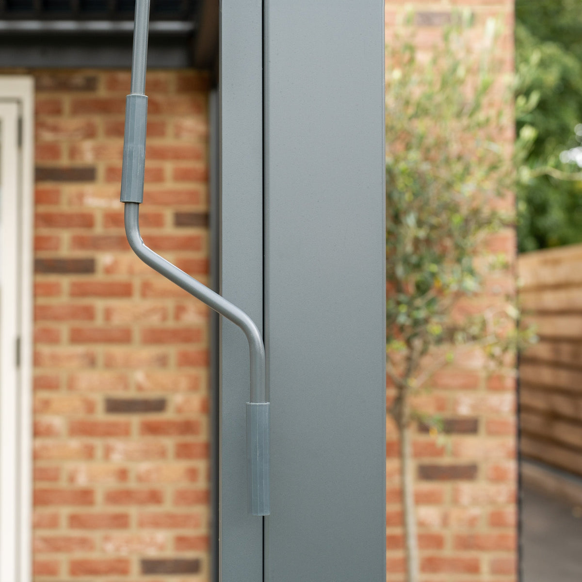 PergoSTET Plus 3m x 4m Rectangular Wall Mounted Pergola with 3 Manual Side Blinds and LED Lighting in Grey